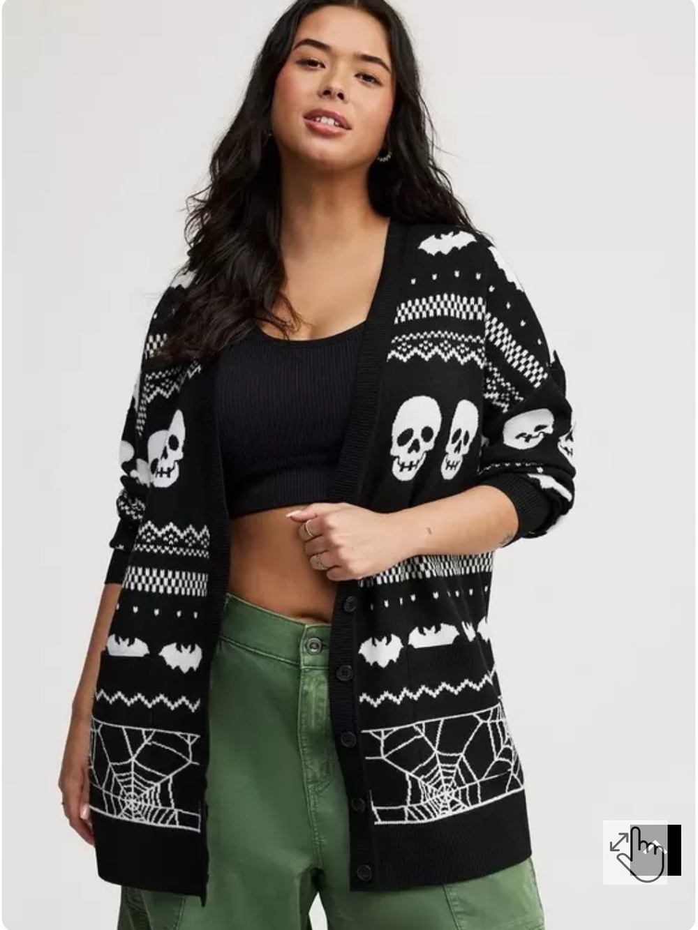 Torrid Luxe Cozy Boyfrind Skull, Bat & Spiderweb Cardigan